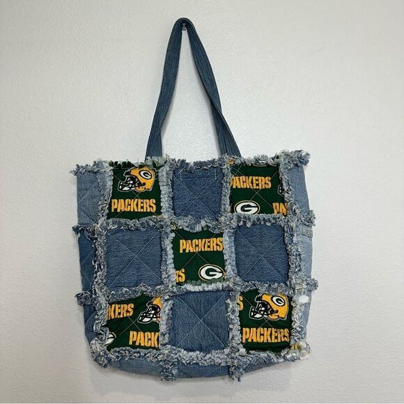 Green Bay Packers Custom Handmade Denim Jeans Patchwork Purse Bag - Picture 1 of 11